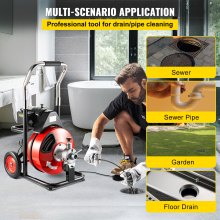 VEVOR 75 Ft x 3/8 Inch Drain Cleaner Machine fit 1-1/4 Inch (32mm) to 4 Inch(100mm) Pipes Drain Cleaning Machine Portable Electric Drain Auger with 2 Sets of Cutters Electric Drain Auger