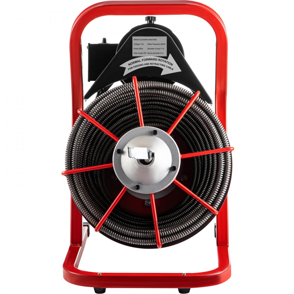 VEVOR 75FT x 3/8 Inch Drain Cleaning Machine, 250W Electric Drain Auger, Portable Sewer Snake Auger Cleaner with Cutters & Air-Activated Foot Switch for 2" to 4" Pipes, Black, Red