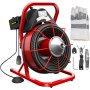 VEVOR 75FT x 3/8 Inch Drain Cleaning Machine, 250W Electric Drain Auger, Portable Sewer Snake Auger Cleaner with Cutters & Air-Activated Foot Switch for 1" to 4" Pipes, Black, Red