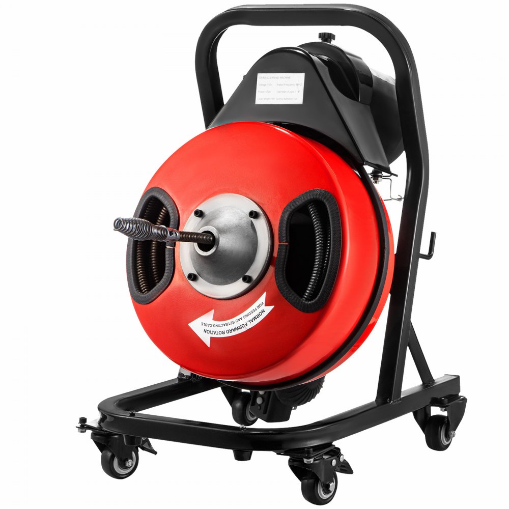 VEVOR Electric Drain Auger 50FTx1/2Inch,250W Drain Cleaner Machine,Sewer Snake Machine,Fit 2\'\'- 4\'\'/51mm-102mm Pipes, with 4 Wheels, Cutters,Foot Switch, for Drain Cleaners Plumbers