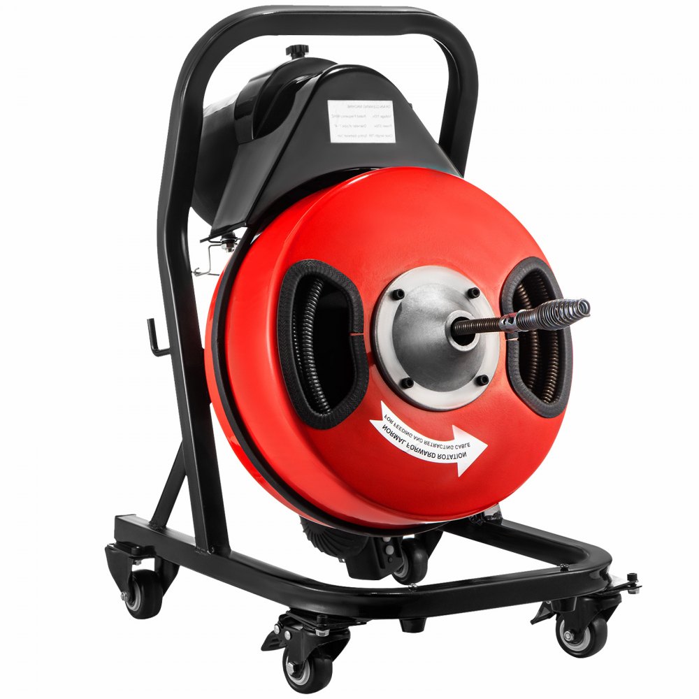 VEVOR Electric Drain Auger 50FTx1/2Inch,250W Drain Cleaner Machine,Sewer Snake Machine,Fit 2\'\'- 4\'\'/51mm-102mm Pipes, with 4 Wheels, Cutters,Foot Switch, for Drain Cleaners Plumbers