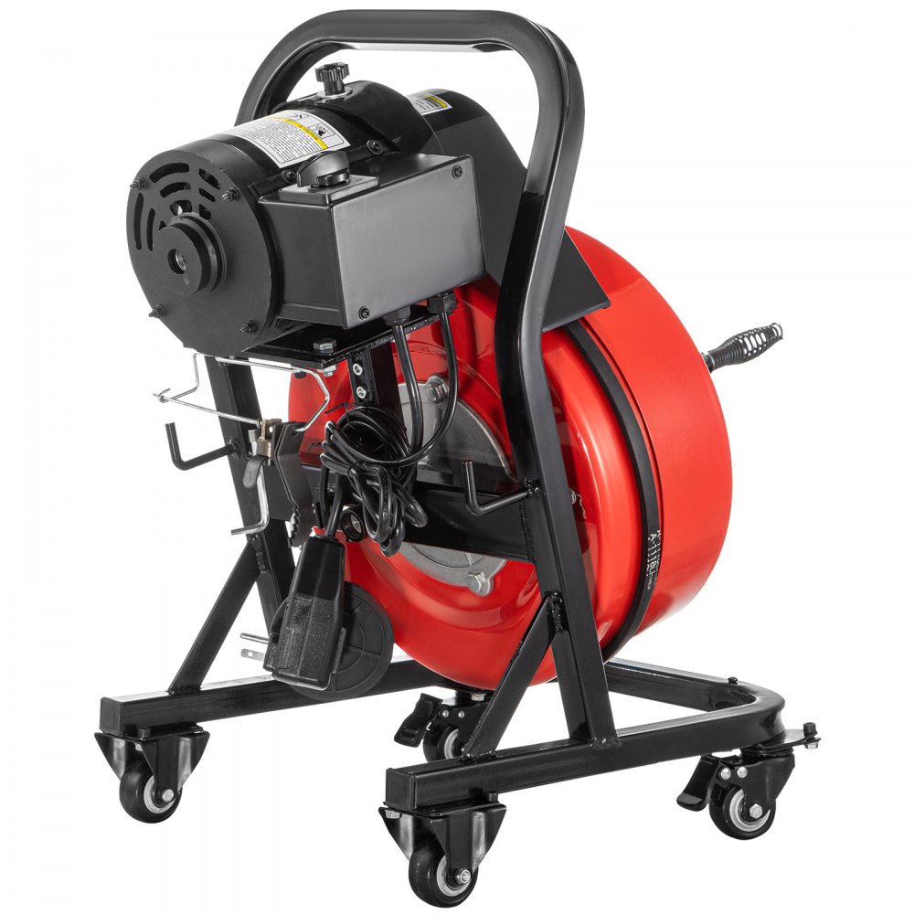 VEVOR Electric Drain Auger 50FTx1/2Inch,250W Drain Cleaner Machine,Sewer Snake Machine,Fit 2\'\'- 4\'\'/51mm-102mm Pipes, with 4 Wheels, Cutters,Foot Switch, for Drain Cleaners Plumbers