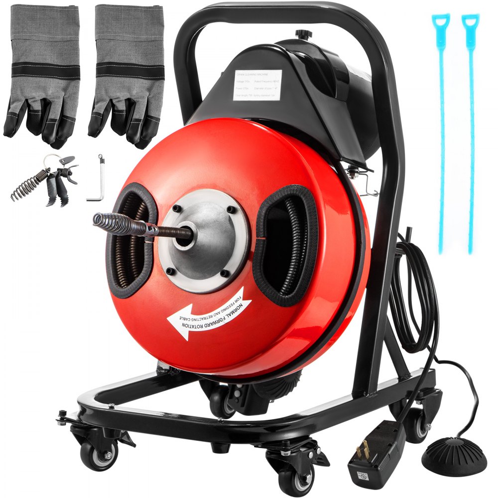 Vevor Drain Cleaner Machineelectric Drain Auger15m X 13mm Cable 370w W/cutters