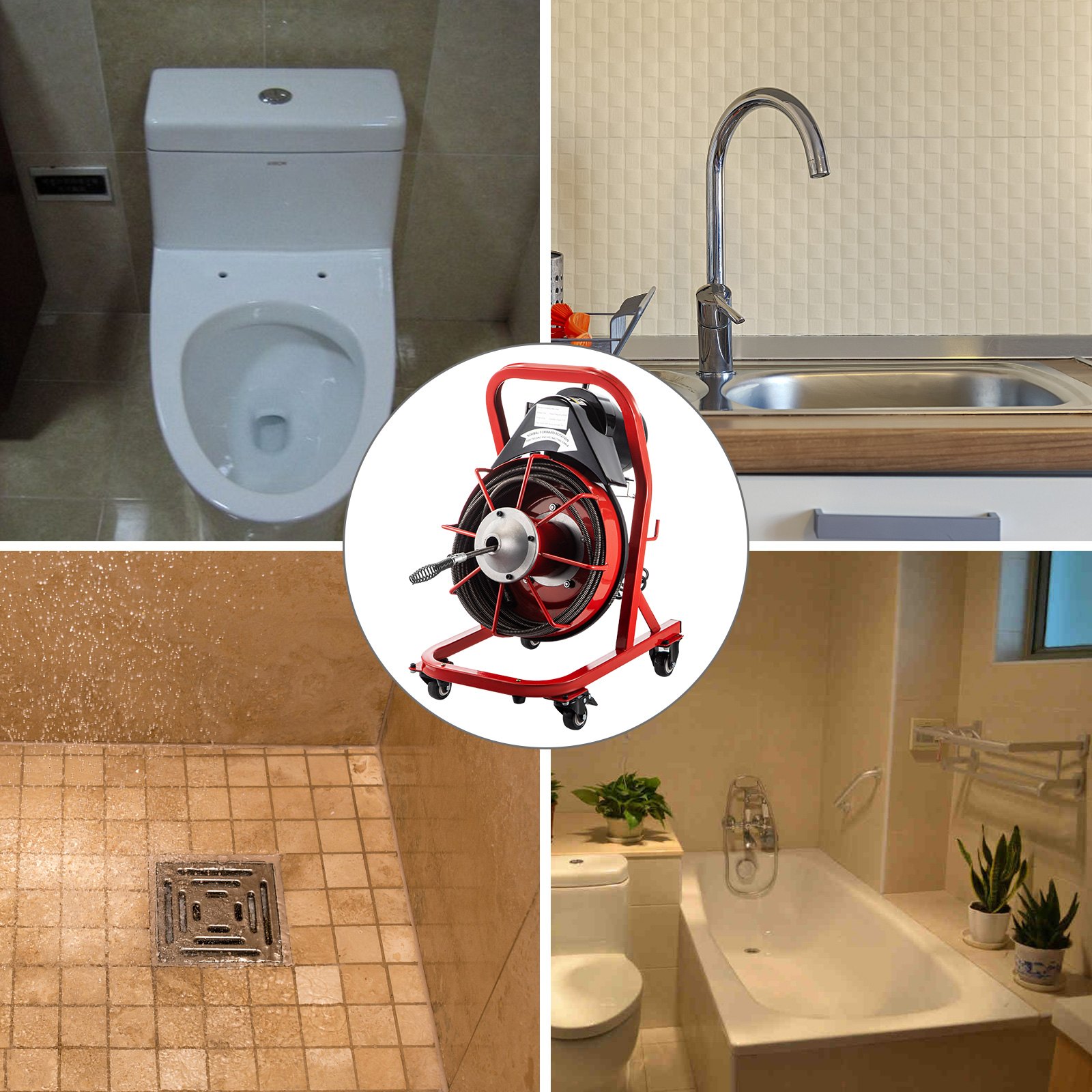 VEVOR Drain Cleaner Machine Electric Drain Auger 15m x 10mm Cable 370W w/Cutters