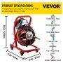 VEVOR Electric Drain Auger, 50\' x 3/8\", 250W Sewer Snake Machine Fit 2\'\'- 4\'\' Pipes, Hair Clog Remover for Bathroom Shower Pipe Drain, Bathtub Hair Clogs, Kitchen Sink Drain Cleaning