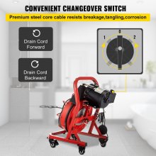 VEVOR Electric Drain Auger, 50' x 3/8", 250W Sewer Snake Machine Fit 2''- 4'' Pipes, Hair Clog Remover for Bathroom Shower Pipe Drain, Bathtub Hair Clogs, Kitchen Sink Drain Cleaning