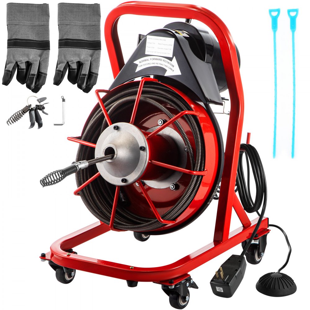 VEVOR Electric Drain Auger, 75' x 3/8, 250W Drain Cleaner Machine Fit 2''-  4'' Pipes, Hair Catcher for Kitchen Sink, Bathroom Tub, Toilet Clogged,  Drains Dredge, Foliose Sewers