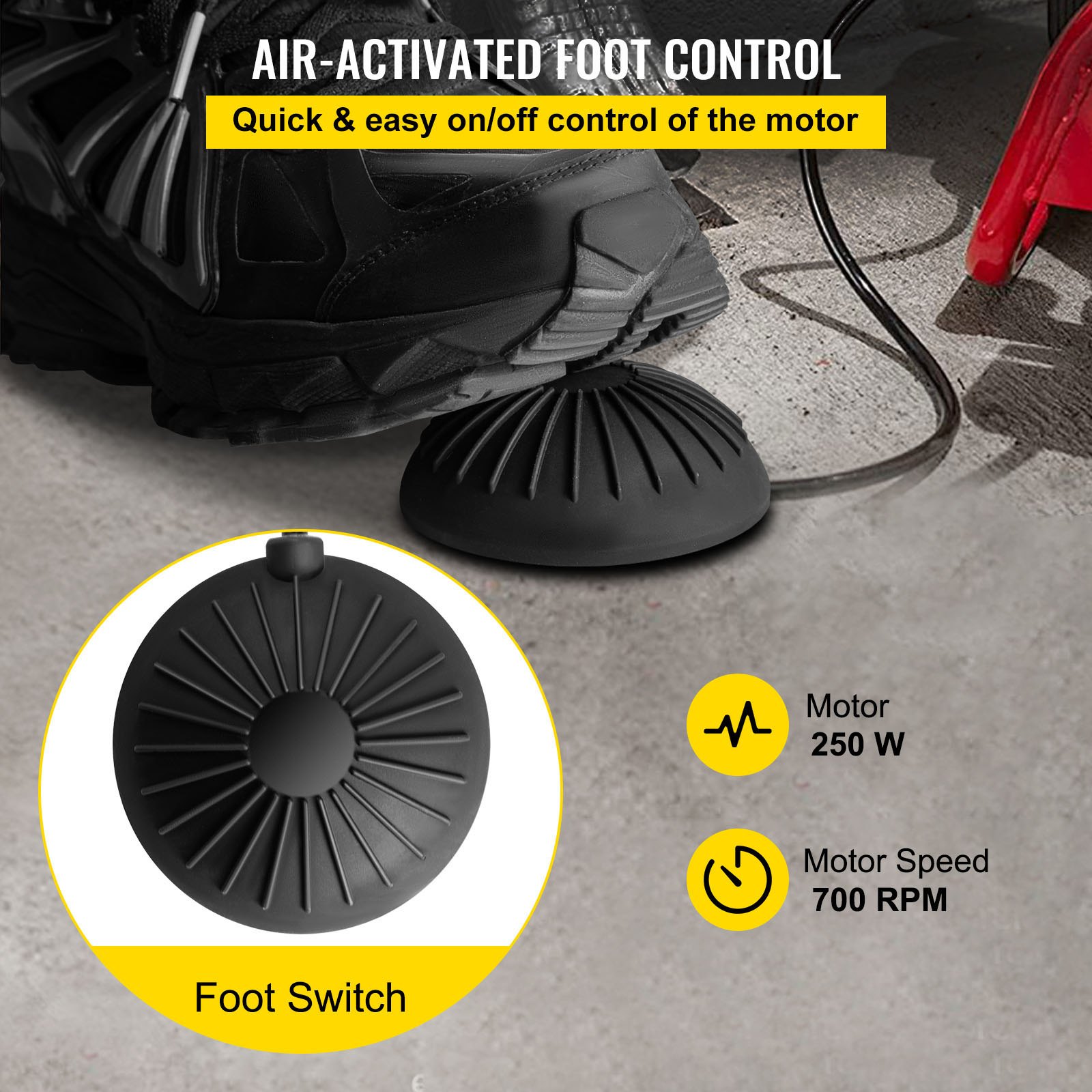 VEVOR 75FT x 3/8 Inch Drain Cleaning Machine, 250W Electric Drain Auger on Wheels, Portable Sewer Snake Auger Cleaner with Cutters & Air-Activated Foot Switch for 2" to 4" Pipes, Black, Red