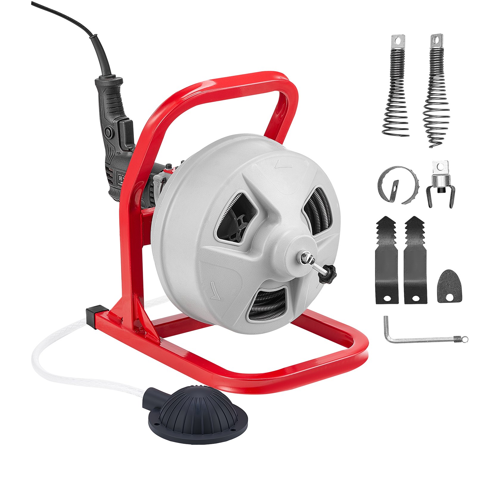 VEVOR Drain Cleaner Machine 15m x 8mm, Sewer Snake Auger with 228RPM Electric Drill, Manual Feed Drain Cleaning Machine with 6 Cutters & Air-activated Foot Switch for 50mm to 100mm Pipes
