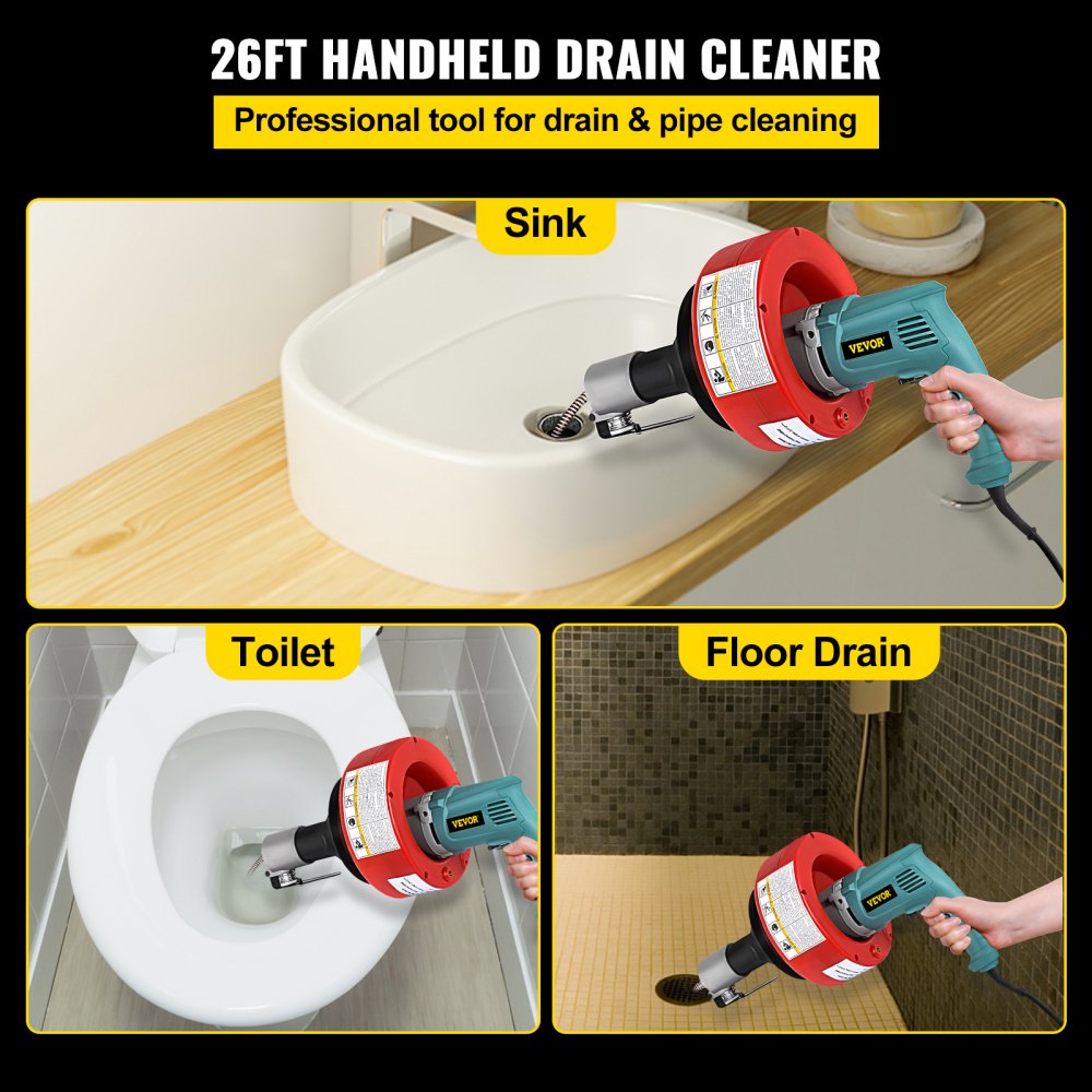 HAND CRANK OR DRILL OPERATED POWERED PLUMBING DRAIN CLEANER SNAKE CABLE TOOL