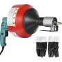 VEVOR 26 Ft Portable Electric Drain Auger Best fit 0.8Inch (20mm)-2.6Inch (65mm) Pipes Electric Drain Snake Lightweight Drain Cleaner Machine Drain Cleaning, Red
