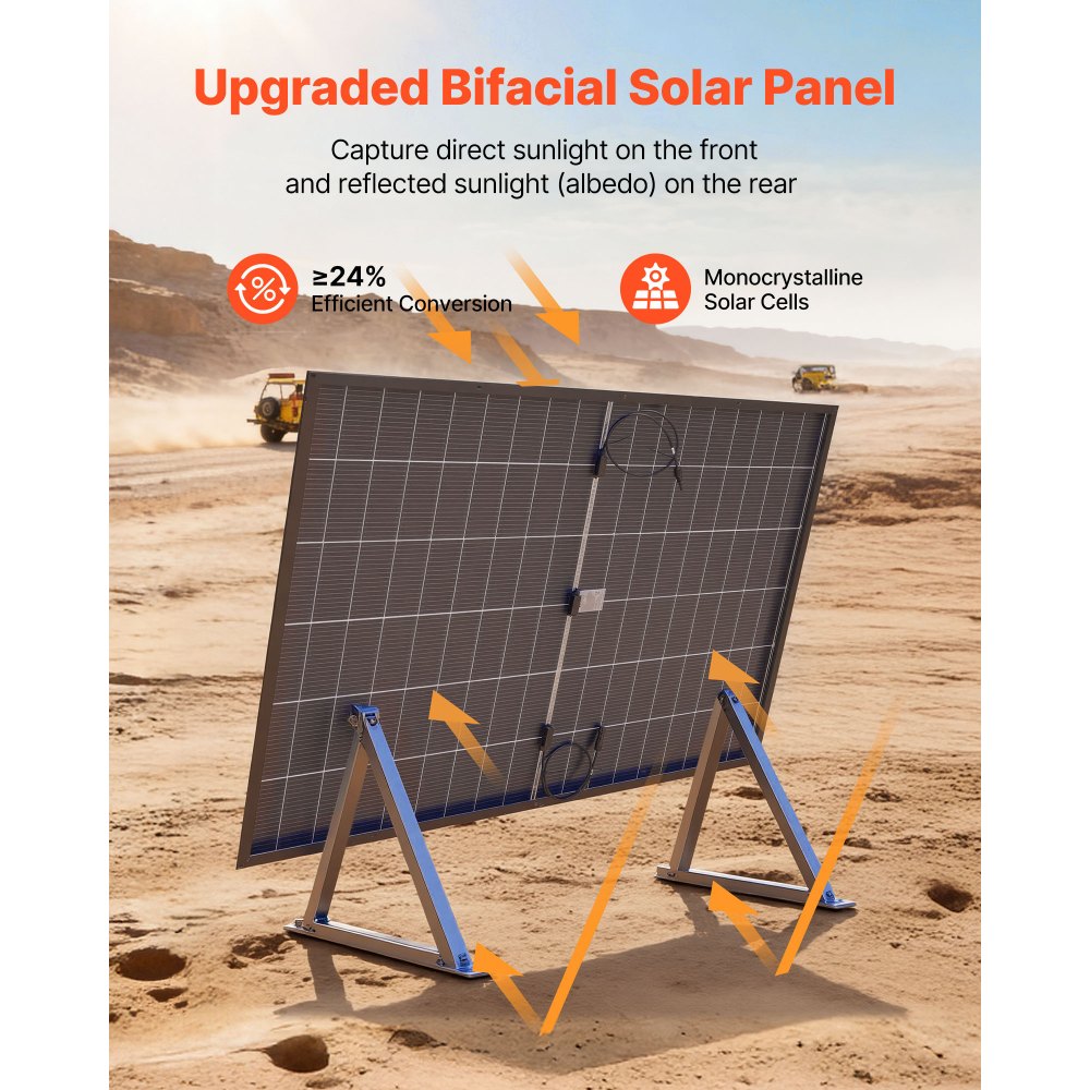 VEVOR 2PCS 400W Bifacial Solar Panels, 16BB N-Type Monocrystalline PV Module 24% Efficiency, IP65 Waterproof Solar Panel with MC4 Output & Aluminum Frame for Car Boat RV Flat Rooftop Off-Grid