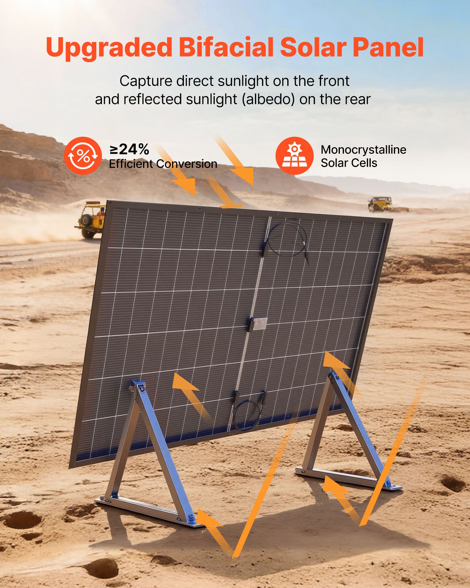 VEVOR 2PCS 400W Bifacial Solar Panels, 16BB N-Type Monocrystalline PV Module 24% Efficiency, IP65 Waterproof Solar Panel with MC4 Output & Aluminum Frame for Car Boat RV Flat Rooftop Off-Grid