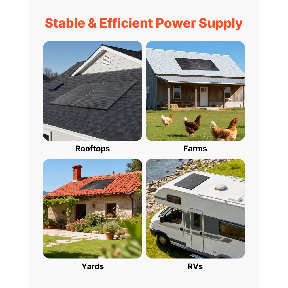 VEVOR 2PCS 400W Monocrystalline Solar Panels, 23% High-Efficiency Mono PV Module with Stable MC4 Output & Aluminum Frame, IP65 Waterproof Solar Panel for Car Boat RV Flat Rooftop Off-Grid Applications