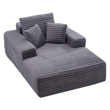 VEVOR Chaise Lounge Chair, 54 in Boneless Chaise Lounge Indoor, Modern Upholstered Oversized Reading Chair with Throw Pillows & Armrests, Sofa Couch Deep Seat Sleeper for Living Room, Bedroom, Grey