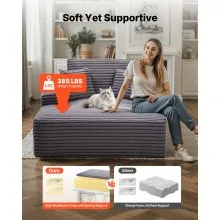 VEVOR Chaise Lounge Chair, 48 in Boneless Chaise Lounge Indoor, Modern Upholstered Oversized Reading Chair with Throw Pillows & Armrests, Sofa Couch Deep Seat Sleeper for Living Room, Bedroom, Balcony