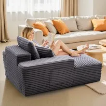 VEVOR Chaise Lounge Chair, 48 in Boneless Chaise Lounge Indoor, Modern Upholstered Oversized Reading Chair with Throw Pillows & Armrests, Sofa Couch Deep Seat Sleeper for Living Room, Bedroom, Balcony