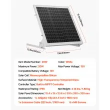 VEVOR 20W 12V Solar Battery Trickle Charger Maintainer, Mono Solar Panel Battery Charger with Built-in MPPT Controller & Adjustable Mount Bracket, IP65 Waterproof for Car Boat RV Trailer House Roof