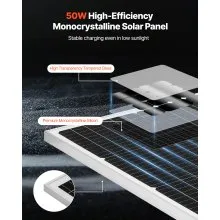 VEVOR 50W 12V Solar Battery Trickle Charger Maintainer, Mono Solar Panel Battery Charger with Upgraded MPPT Controller & Adjustable Mount Bracket, IP65 Waterproof for Car Boat RV Trailer House Roof