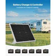 VEVOR 50W 12V Solar Battery Trickle Charger Maintainer, Mono Solar Panel Battery Charger with Upgraded MPPT Controller & Adjustable Mount Bracket, IP65 Waterproof for Car Boat RV Trailer House Roof
