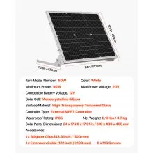VEVOR 50W 12V Solar Battery Trickle Charger Maintainer, Mono Solar Panel Battery Charger with Upgraded MPPT Controller & Adjustable Mount Bracket, IP65 Waterproof for Car Boat RV Trailer House Roof