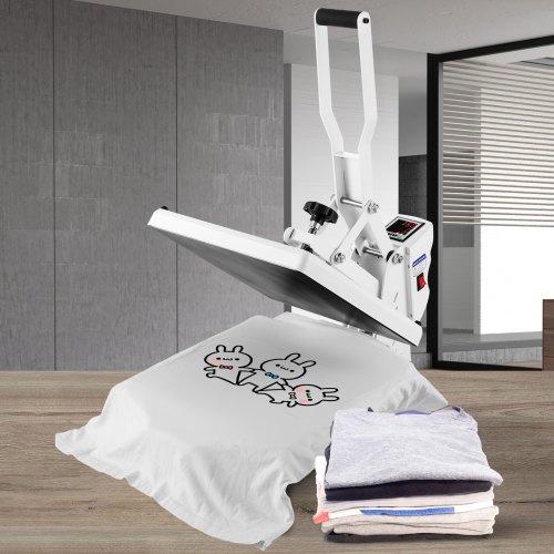 VEVOR Heat Press Machine, 15x15in / 38x38cm, Clamshell Sublimation Transfer Printer with Teflon Coated, Digital Precise Heat Control, Silica-Gel Sponge Powerpress for T-Shirt Bag Pad, White