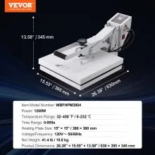 VEVOR Heat Press, Heat Press Machine for T-Shirt, Fast Heating, High Pressure Heat Press 15x15, Power Digital Industrial Sublimation Printer for Heat Transfer Vinyl, Easy to Use, White
