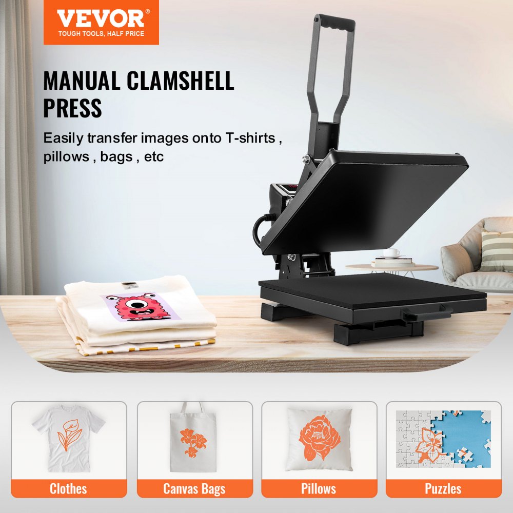 VEVOR 15 x 15 Heat Press Machine Clamshell Printer Transfer for
