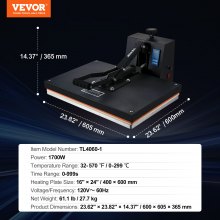 VEVOR Heat Press 16x24, 1700W Power Heat Press Machine, Fast Heating, High Pressure Heat Press Machine for T-Shirt, Digital Industrial Sublimation Printer for Heat Transfer Vinyl, Easy to Use, Black