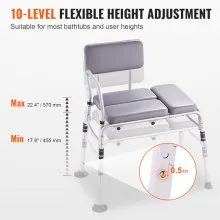 VEVOR Tub Transfer Bench for Bathtub 500lbs, Shower Seats for Adults, Lightweight Shower Bench for Elderly and Disabled with Padded Seat,  Non-Slip Bath Seats with Armrest and Reversible Backrest