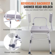 VEVOR Tub Transfer Bench for Bathtub 500lbs, Shower Seats for Adults, Lightweight Shower Bench for Elderly and Disabled with Padded Seat,  Non-Slip Bath Seats with Armrest and Reversible Backrest