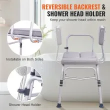 VEVOR Tub Transfer Bench for Bathtub 500lbs, Shower Seats for Adults, Lightweight Shower Bench for Elderly and Disabled with Padded Seat,  Non-Slip Bath Seats with Armrest and Reversible Backrest