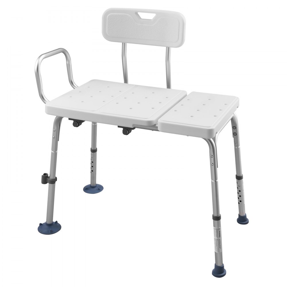 VEVOR Tub Transfer Bench for Bathtub, 180 kg Capacity Heavy Duty Shower Chair with Arm, Backrest and Curtain Slot, Height Adjustable Shower Bench Bath Seat for Adults, Seniors, Elderly and Disabled