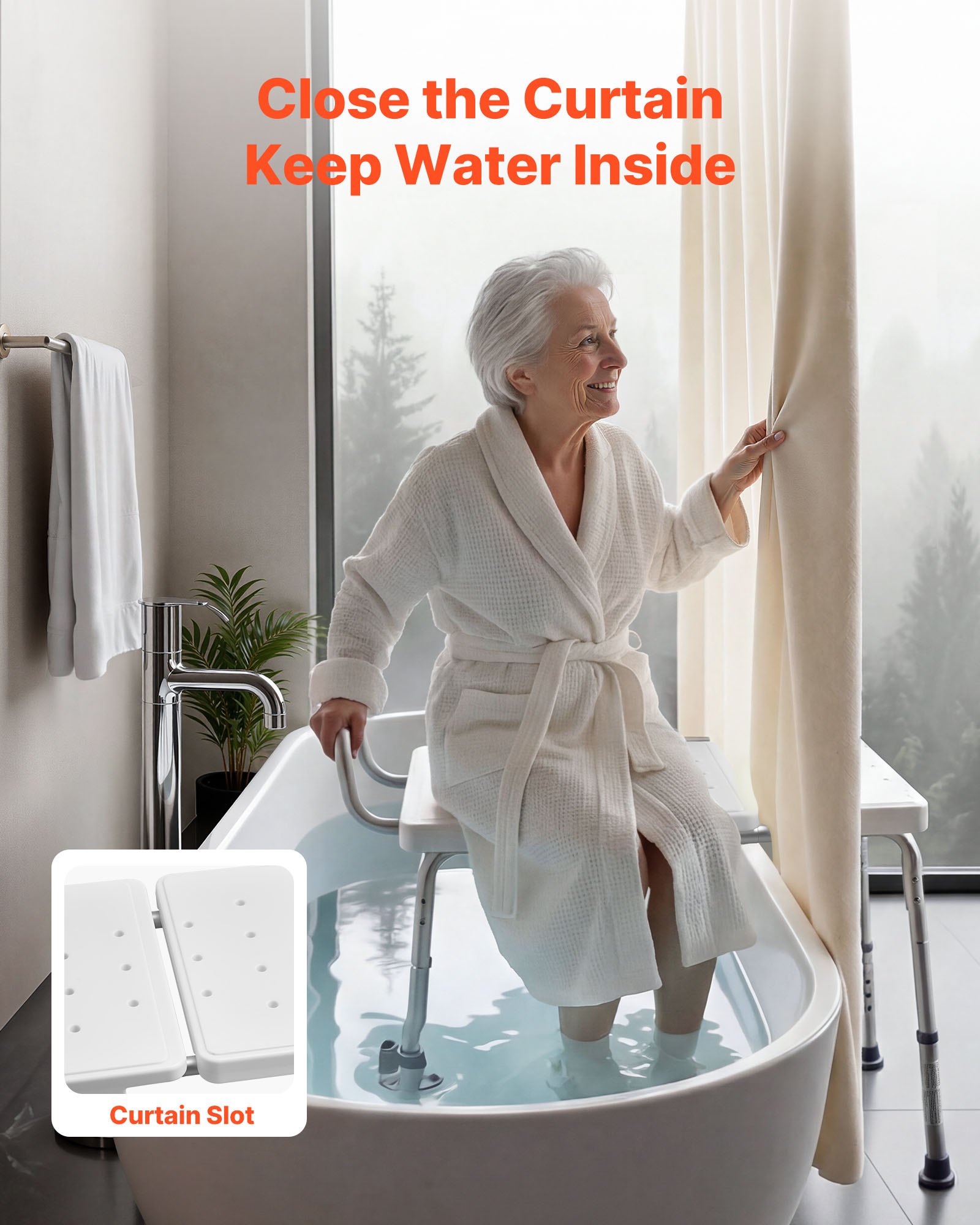 VEVOR Tub Transfer Bench for Bathtub, 180 kg Capacity Heavy Duty Shower Chair with Arm, Backrest and Curtain Slot, Height Adjustable Shower Bench Bath Seat for Adults, Seniors, Elderly and Disabled