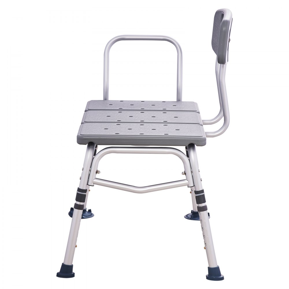 grey VEVOR tub transfer bench with adjustable legs and backrest.