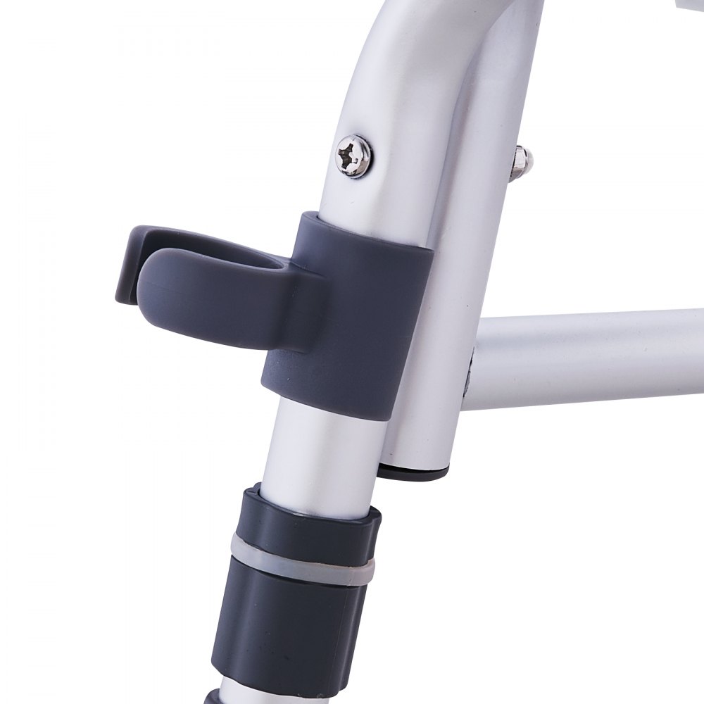 adjustment lever on VEVOR tub transfer bench, aluminum frame with black plastic components.