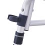 adjustment lever on VEVOR tub transfer bench, aluminum frame with black plastic components.