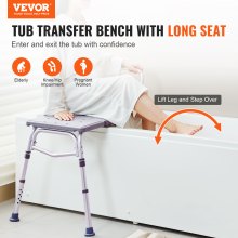 VEVOR Tub Transfer Bench for Bathtub, Adjustable Shower Seats for Adults, Lightweight Shower Bench for Elderly and Disabled, Non-Slip Bath Seats with Armrest and Reversible Backrest, 400lbs Capacity