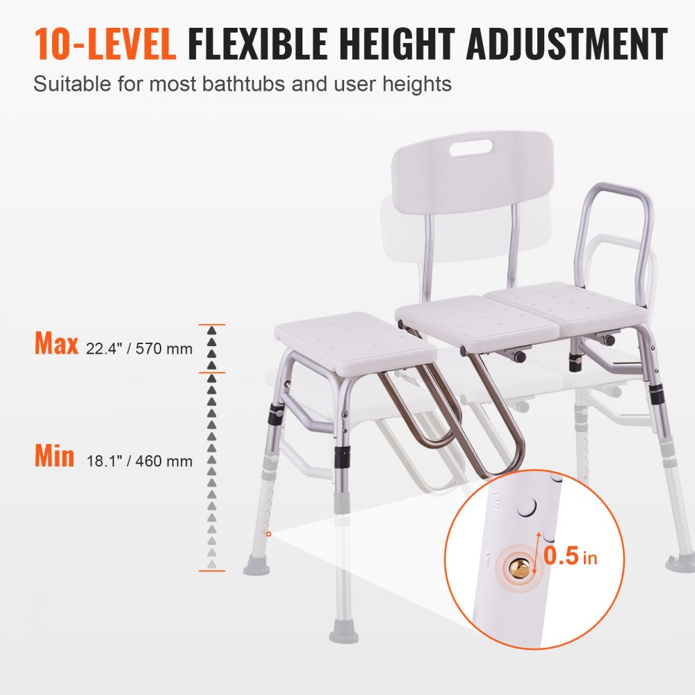 VEVOR Tub Transfer Bench, Adjustable Bathtub Transfer Bench with U-Shaped Curtain Guard Protection & Reversible Backrest, Non-Slip Shower Seat Bath Bench for Elderly Disabled Injured, 400LBS Capacity