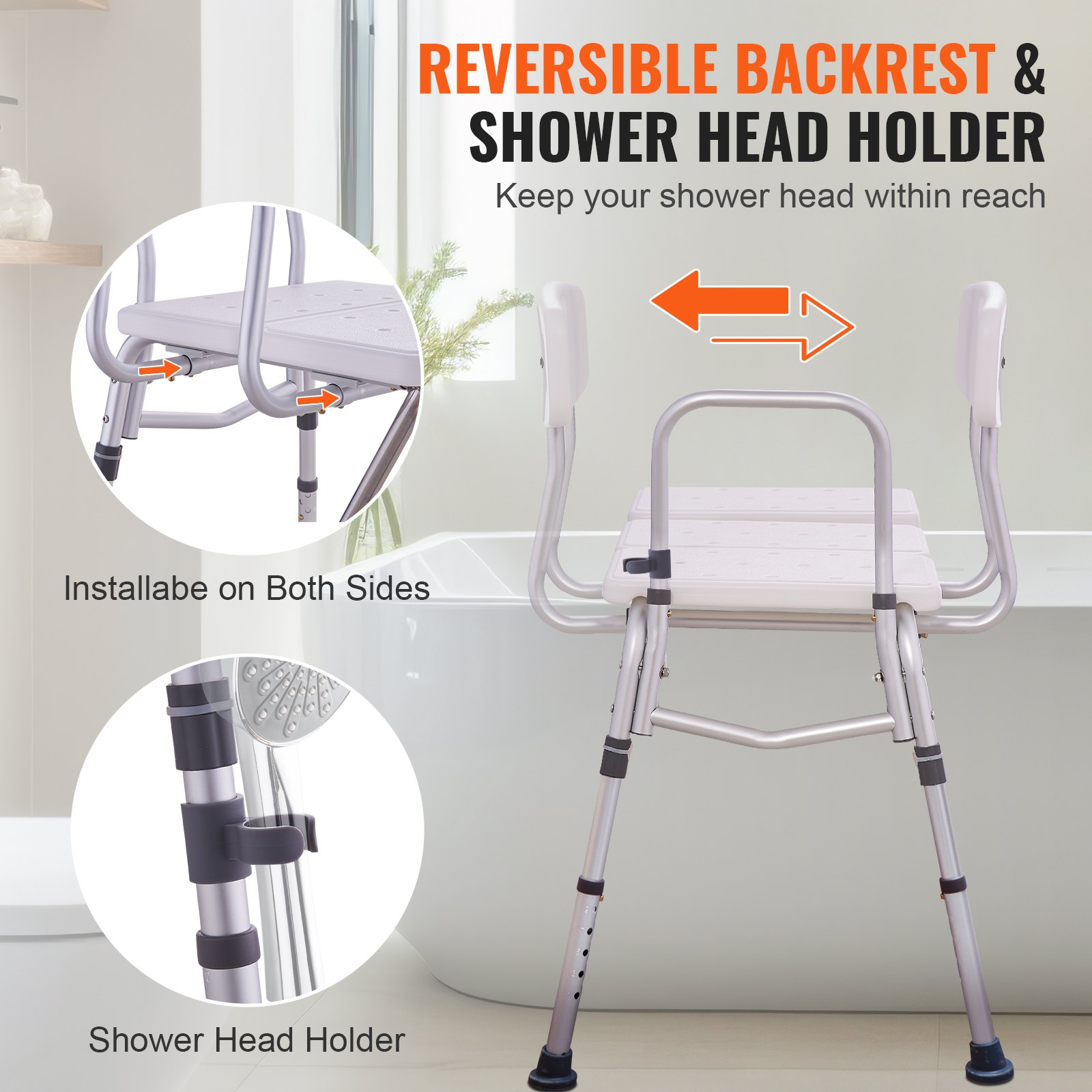 VEVOR Tub Transfer Bench, Adjustable Bathtub Transfer Bench with U-Shaped Curtain Guard Protection & Reversible Backrest, Non-Slip Shower Seat Bath Bench for Elderly Disabled Injured, 400LBS Capacity