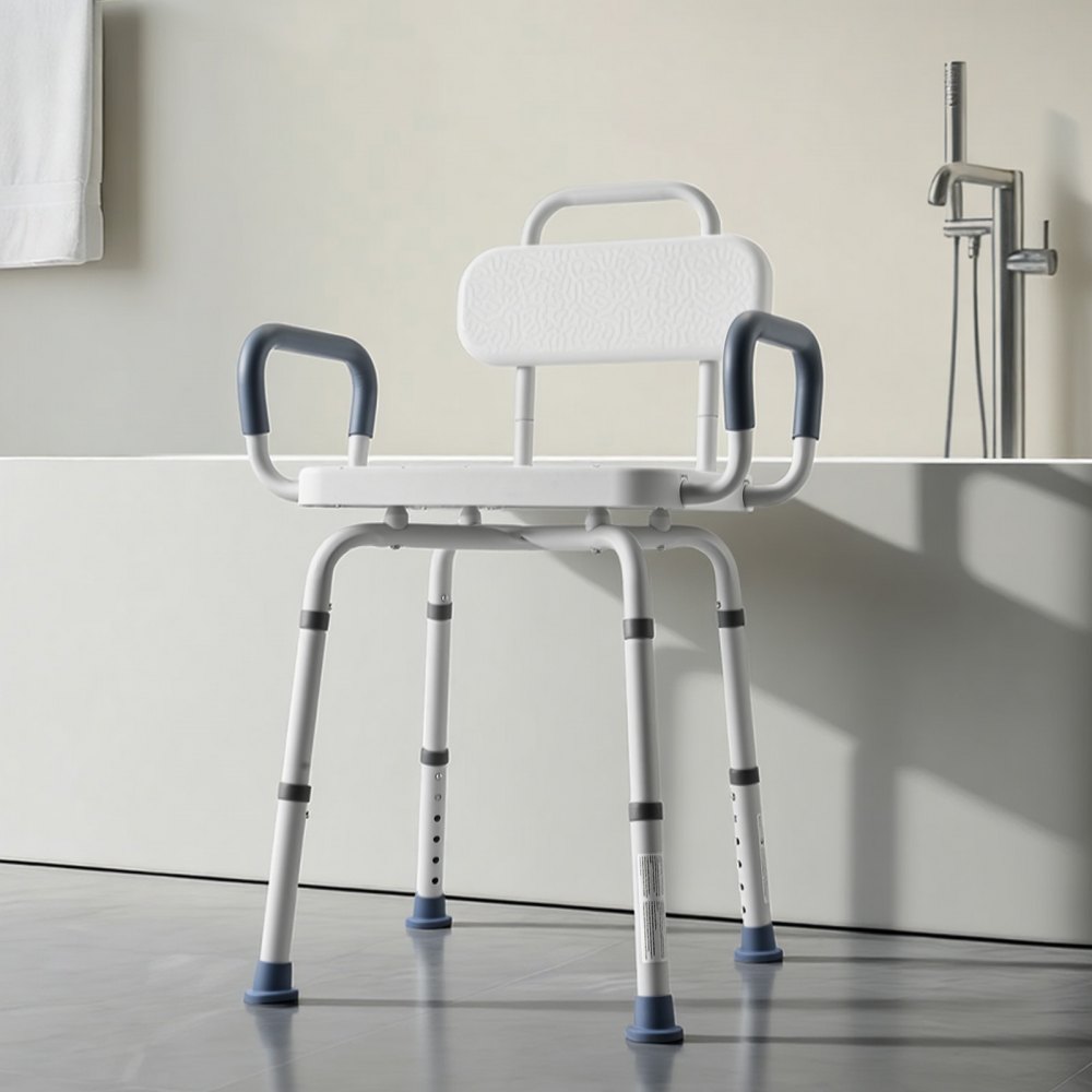 VEVOR Swivel Shower Chair with Arms and Back, 180 kg Load Heavy Duty Bench Seat for Inside Shower Stall and Bathtub, Height Adjustable Bathroom Bath Tub Seat for Adults, Seniors, Elderly and Disabled