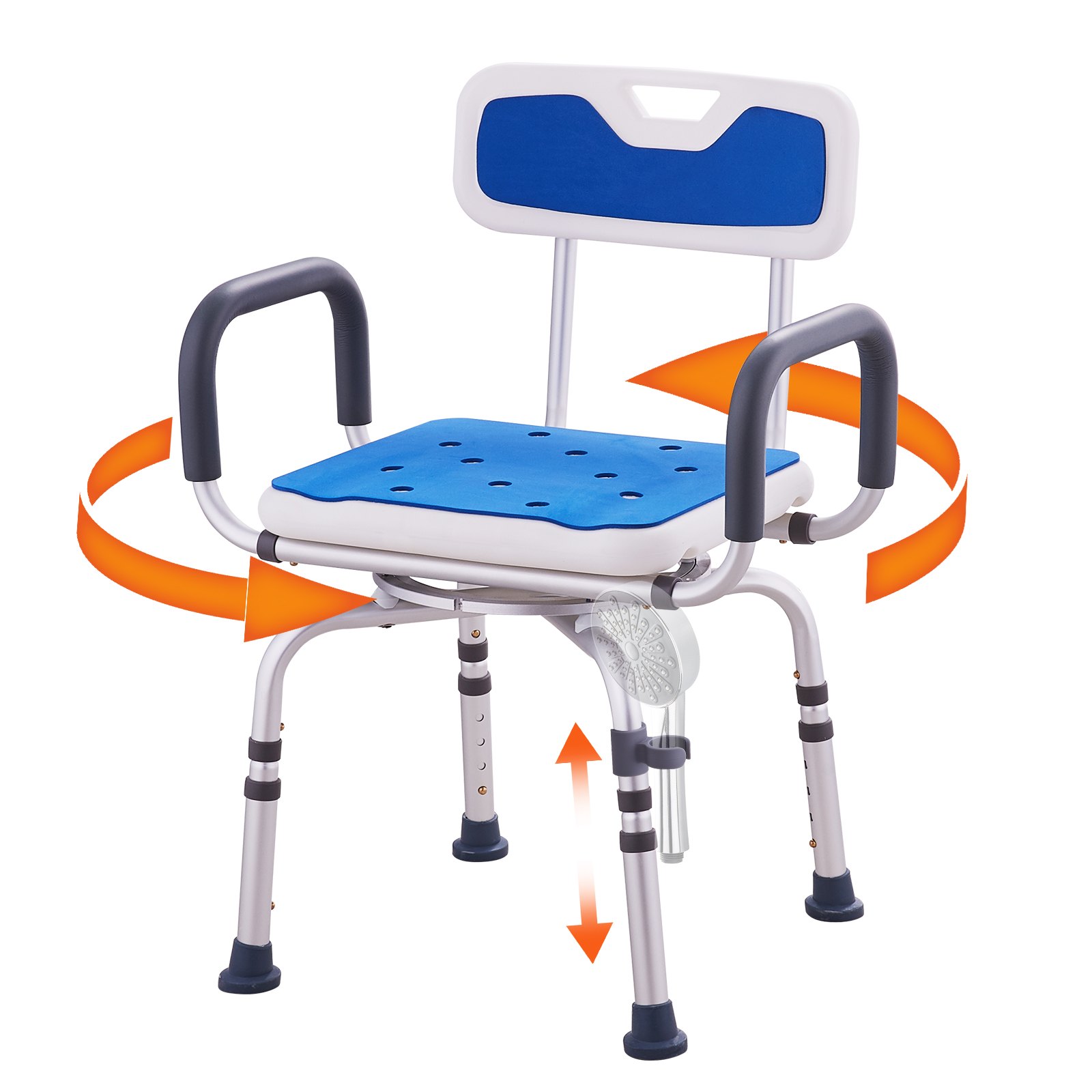 VEVOR Swivel Shower Chair 360 Degree, Adjustable Shower Seat with Armrests and Backrest for Inside Shower or Bathtub, Non-Slip Rotating Bathtub Chair Seat for Elderly Disabled Injured, 400lbs Capacity