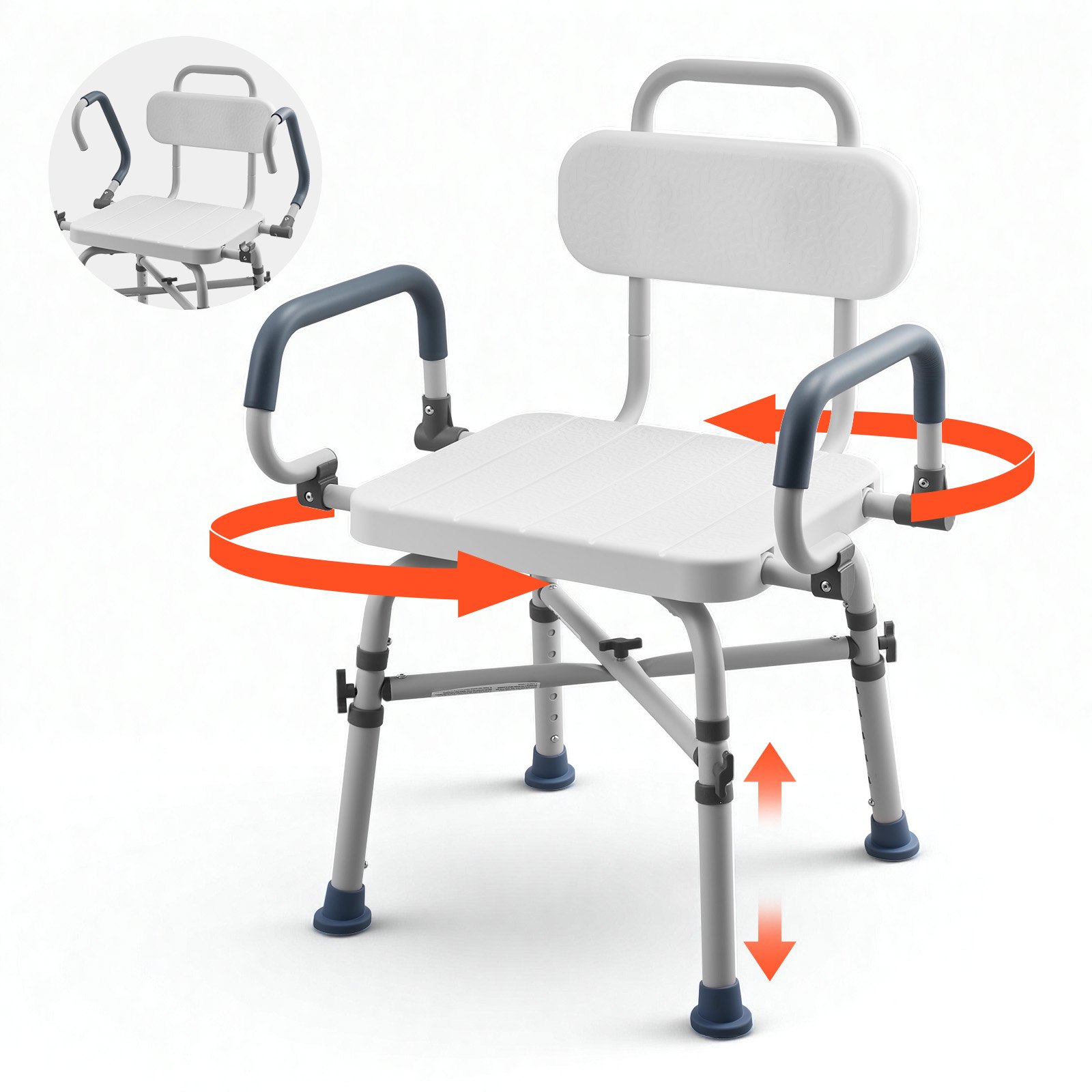 VEVOR Swivel Shower Chair with Arms and Back, 500 lbs Heavy Duty Bench Seat for Inside Shower Stall and Bathtub, Height Adjustable Bathroom Bath Tub Seat for Adults, Seniors, Elderly and Disabled