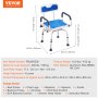 VEVOR shower chair with blue eva seat and backrest, aluminum frame, and adjustable height.