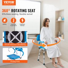 VEVOR Swivel Shower Chair 360 Degree, Adjustable Shower Seat with Pivoting Arms & Padded Bath Seat for Inside Shower or Tub, Non-Slip Rotating Bathtub Chair for Elderly Disabled, 300LBS Capacity