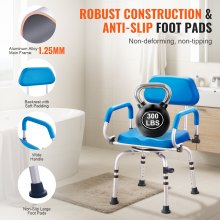 VEVOR Swivel Shower Chair 360 Degree, Adjustable Shower Seat with Pivoting Arms & Padded Bath Seat for Inside Shower or Tub, Non-Slip Rotating Bathtub Chair for Elderly Disabled, 300LBS Capacity