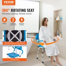 VEVOR Swivel Shower Chair 360 Degree, Adjustable Shower Seat with Pivoting Arms & Padded Bath Seat for Inside Shower or Tub, Non-Slip Rotating Bathtub Chair for Elderly Disabled, 300LBS Capacity