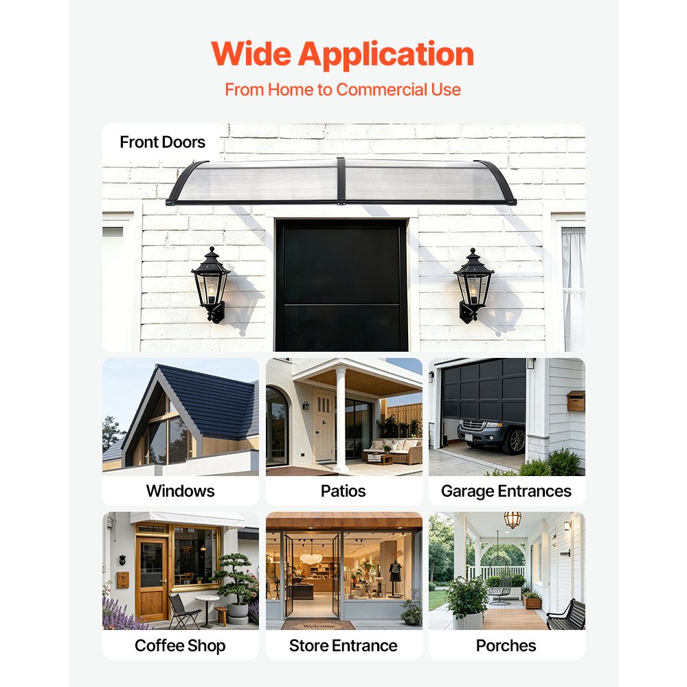 VEVOR Awnings for Door Entrance, 38 x 78 in, Exterior Front Door Window Awnings with Drainage & ABS Bracket, Rain Snow Sun Protection, Overhang Polycarbonate Door Canopy for Porch Patio, Clear