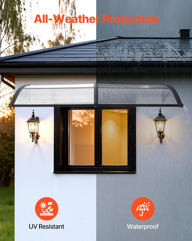 VEVOR Awnings for Door Entrance, 38 x 78 in, Exterior Front Door Window Awnings with Drainage & ABS Bracket, Rain Snow Sun Protection, Overhang Polycarbonate Door Canopy for Porch Patio, Clear