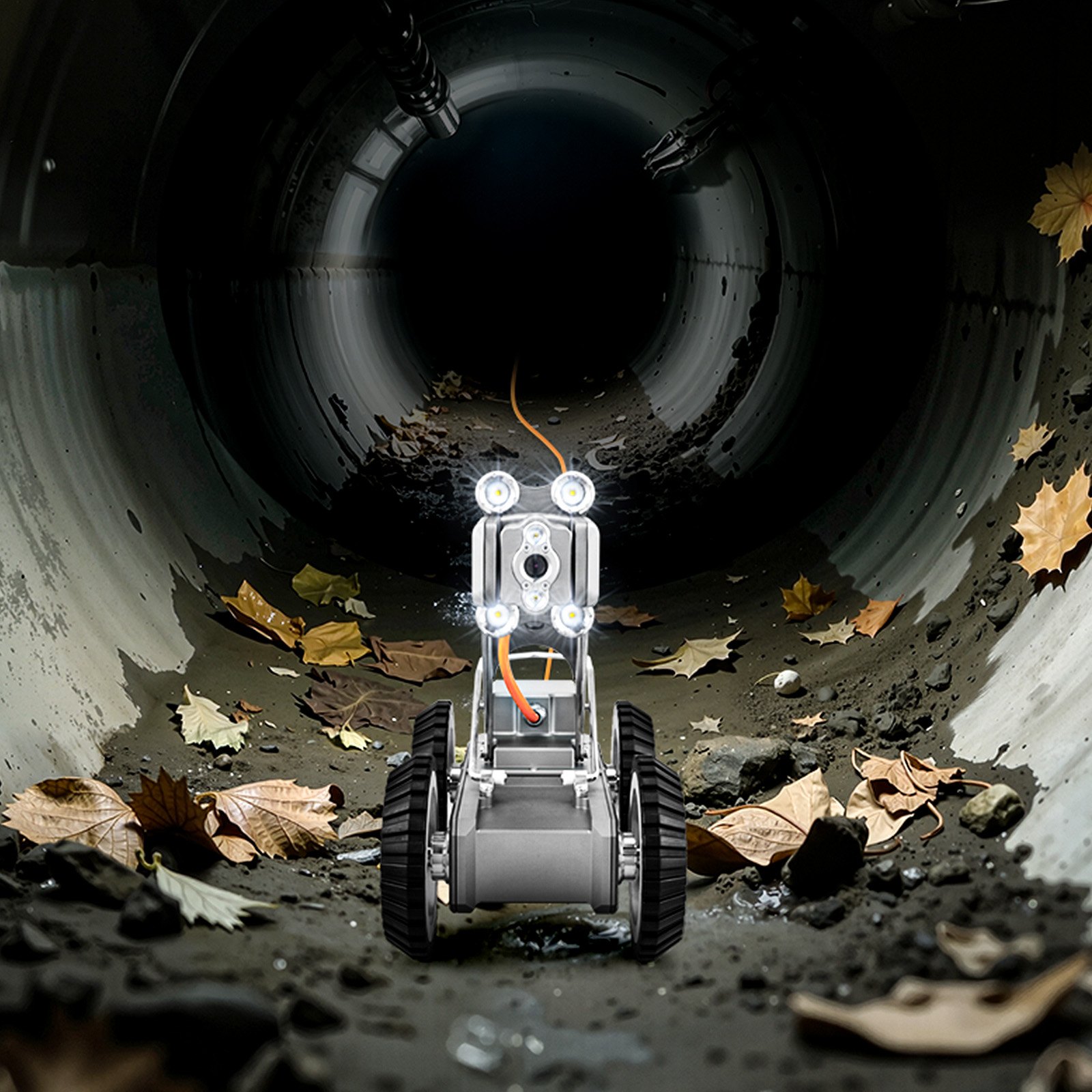 VEVOR Sewer Pipe Inspection Robot, 394FT Pipeline Detection Crawling Robot with 2MP Front/Rear Cameras & Touchscreen Tablet, IP68 Plumbing Camera with Lights & Distance Counter for Industrial Pipes